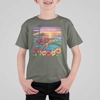 Hawaii Sea Turtle T Shirt For Kid Tropical Sunset Island Vacation Gift