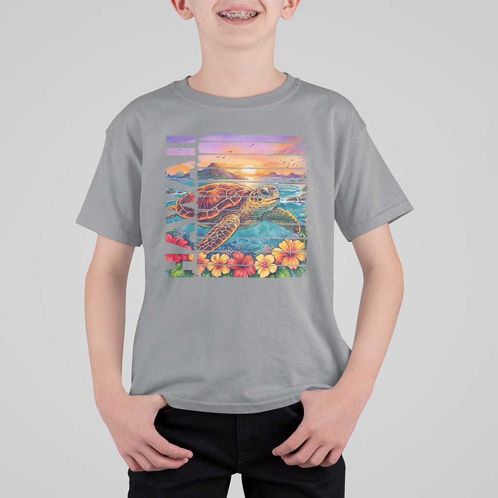 Hawaii Sea Turtle T Shirt For Kid Tropical Sunset Island Vacation Gift