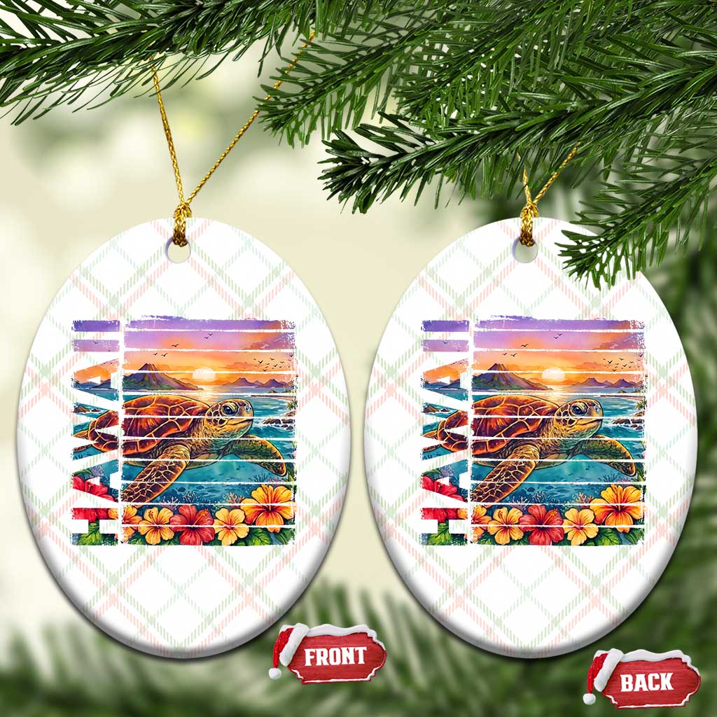 Hawaii Sea Turtle Ceramic Ornament Tropical Sunset Island Vacation Gift