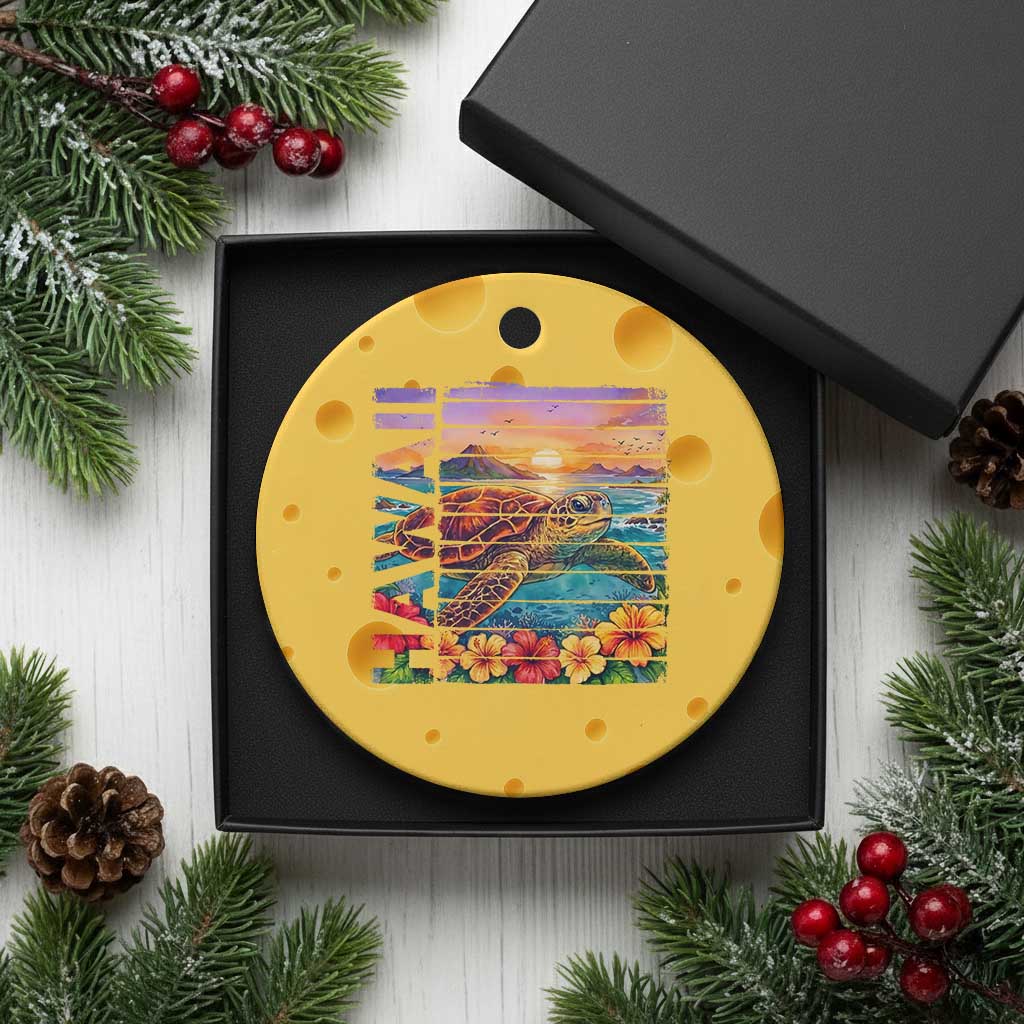Hawaii Sea Turtle Ceramic Ornament Tropical Sunset Island Vacation Gift