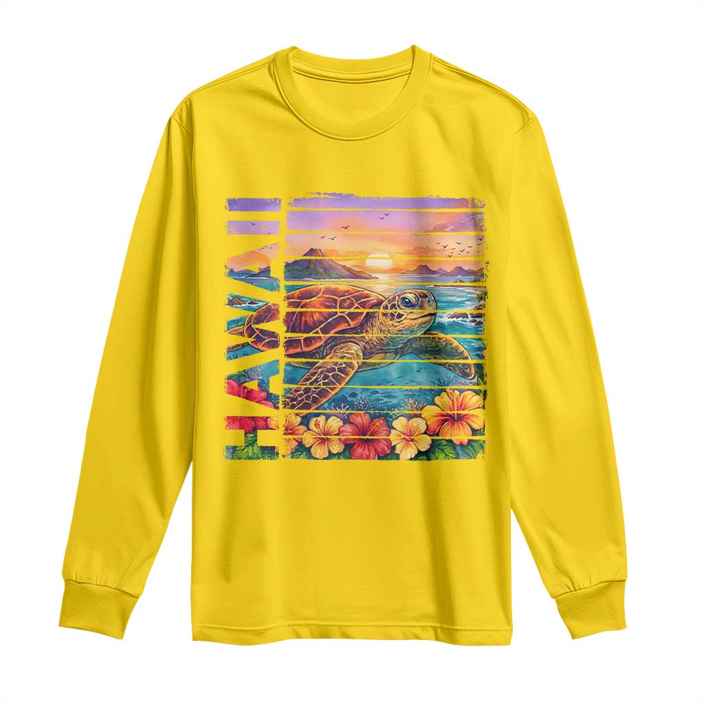 Hawaii Sea Turtle Long Sleeve Shirt Tropical Sunset Island Vacation Gift