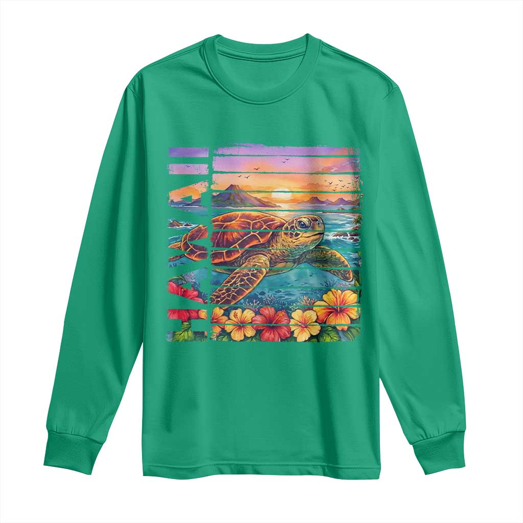 Hawaii Sea Turtle Long Sleeve Shirt Tropical Sunset Island Vacation Gift