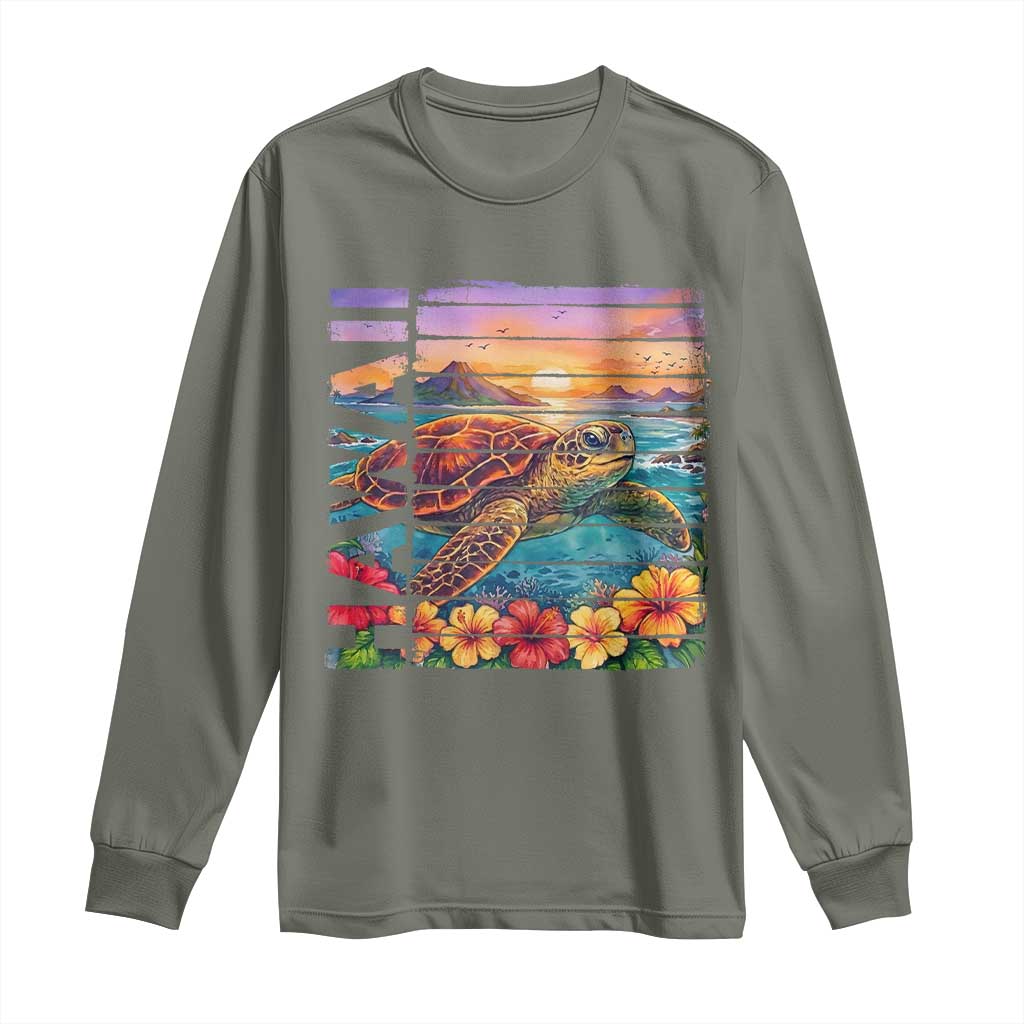 Hawaii Sea Turtle Long Sleeve Shirt Tropical Sunset Island Vacation Gift