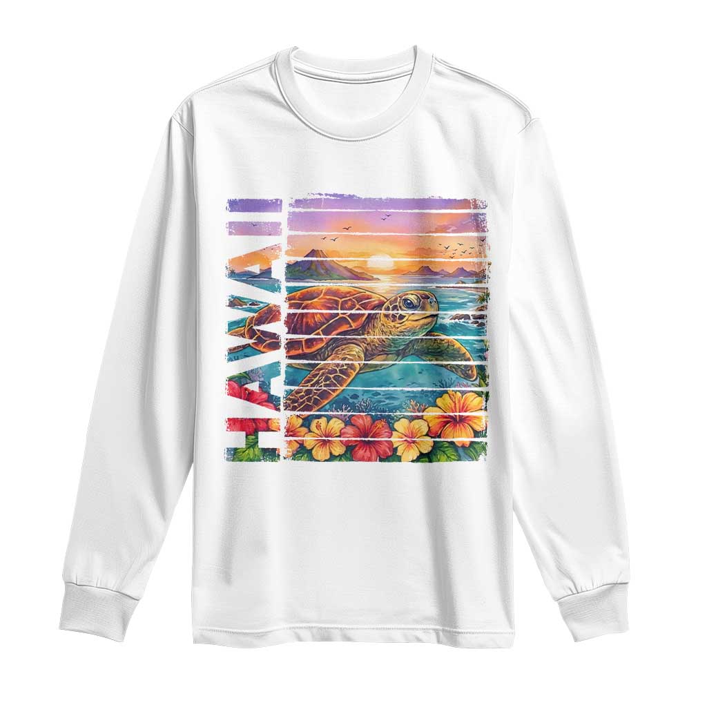 Hawaii Sea Turtle Long Sleeve Shirt Tropical Sunset Island Vacation Gift
