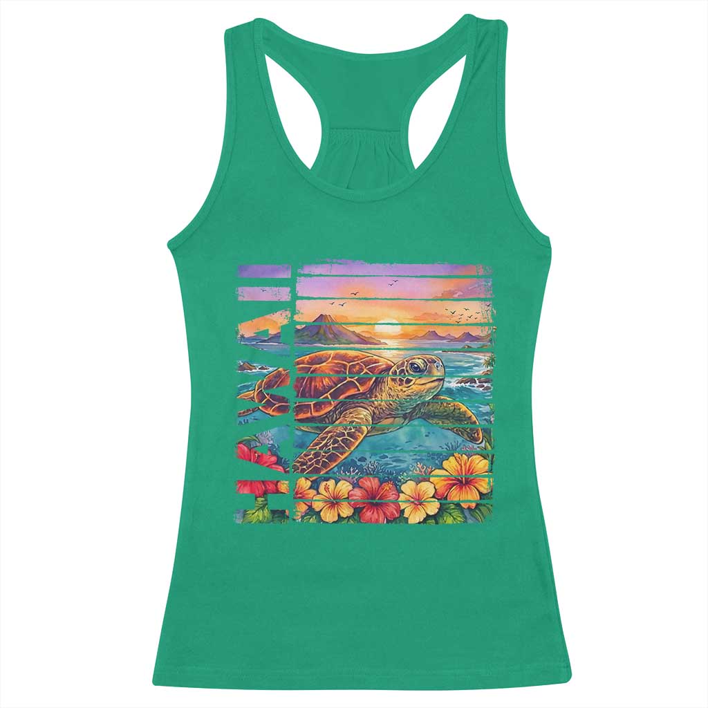 Hawaii Sea Turtle Racerback Tank Top Tropical Sunset Island Vacation Gift