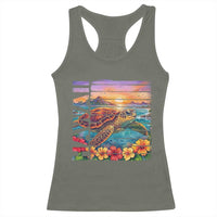 Hawaii Sea Turtle Racerback Tank Top Tropical Sunset Island Vacation Gift