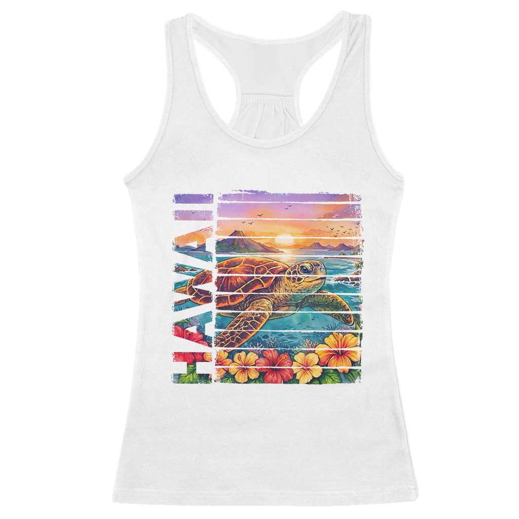 Hawaii Sea Turtle Racerback Tank Top Tropical Sunset Island Vacation Gift