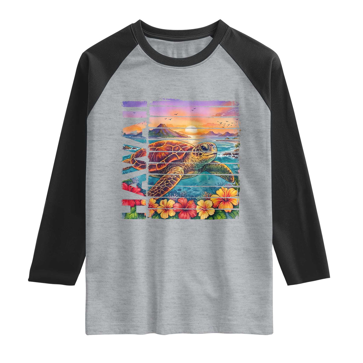 Hawaii Sea Turtle Raglan Shirt Tropical Sunset Island Vacation Gift