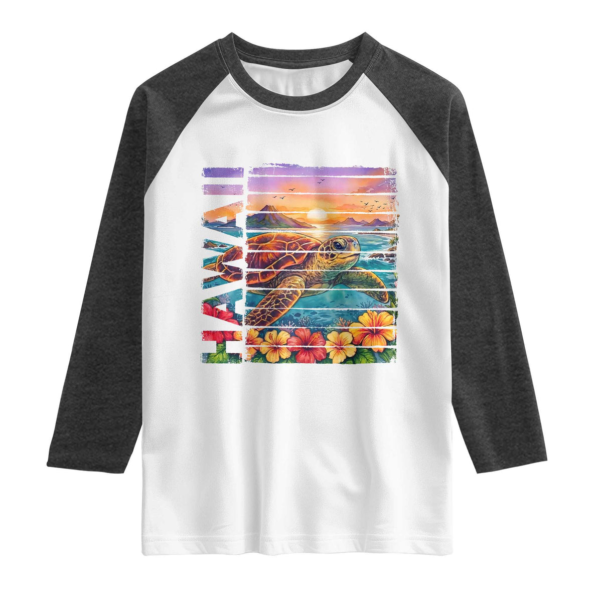 Hawaii Sea Turtle Raglan Shirt Tropical Sunset Island Vacation Gift