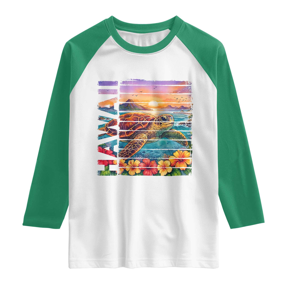 Hawaii Sea Turtle Raglan Shirt Tropical Sunset Island Vacation Gift