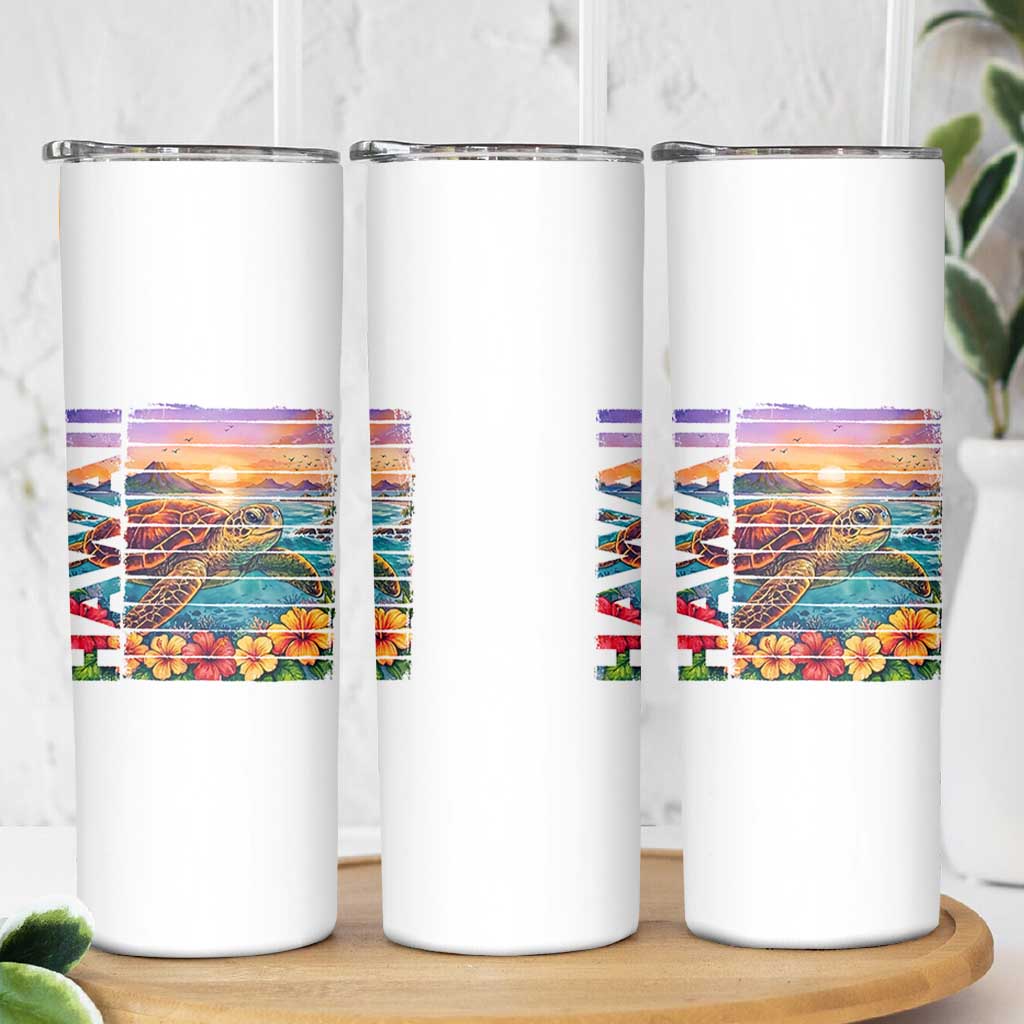 Hawaii Sea Turtle Skinny Tumbler Tropical Sunset Island Vacation Gift