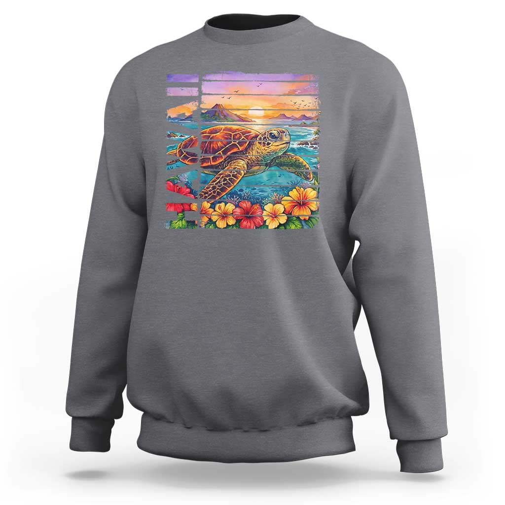 Hawaii Sea Turtle Sweatshirt Tropical Sunset Island Vacation Gift