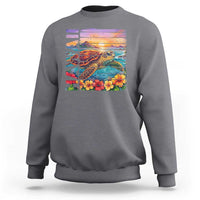 Hawaii Sea Turtle Sweatshirt Tropical Sunset Island Vacation Gift