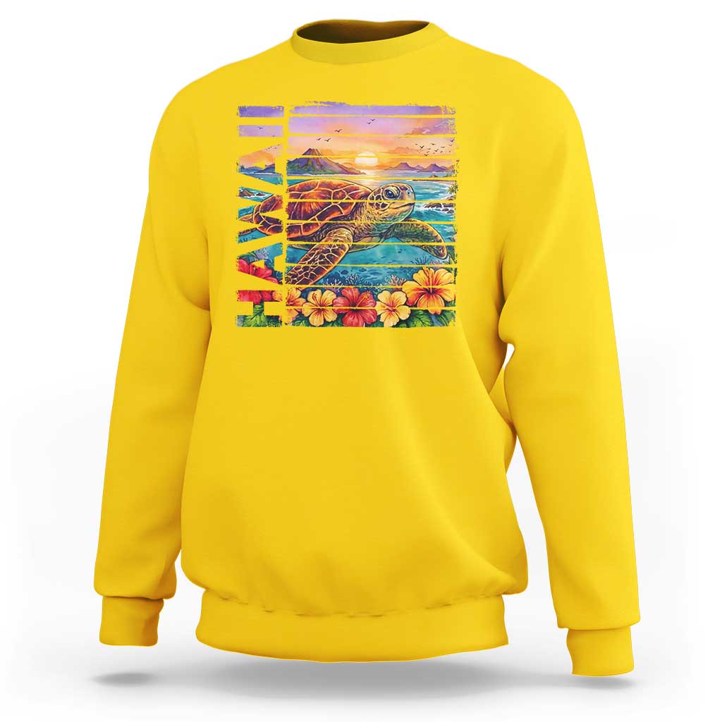 Hawaii Sea Turtle Sweatshirt Tropical Sunset Island Vacation Gift