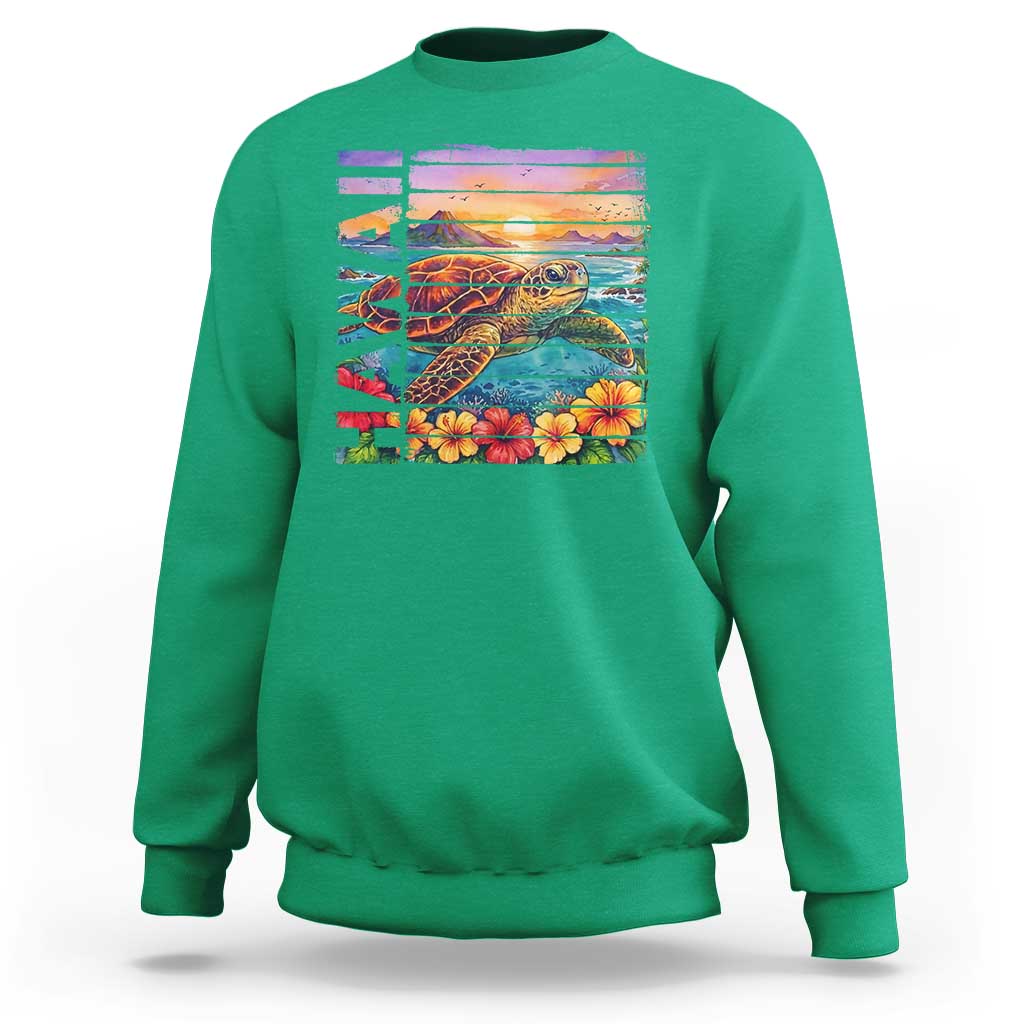 Hawaii Sea Turtle Sweatshirt Tropical Sunset Island Vacation Gift