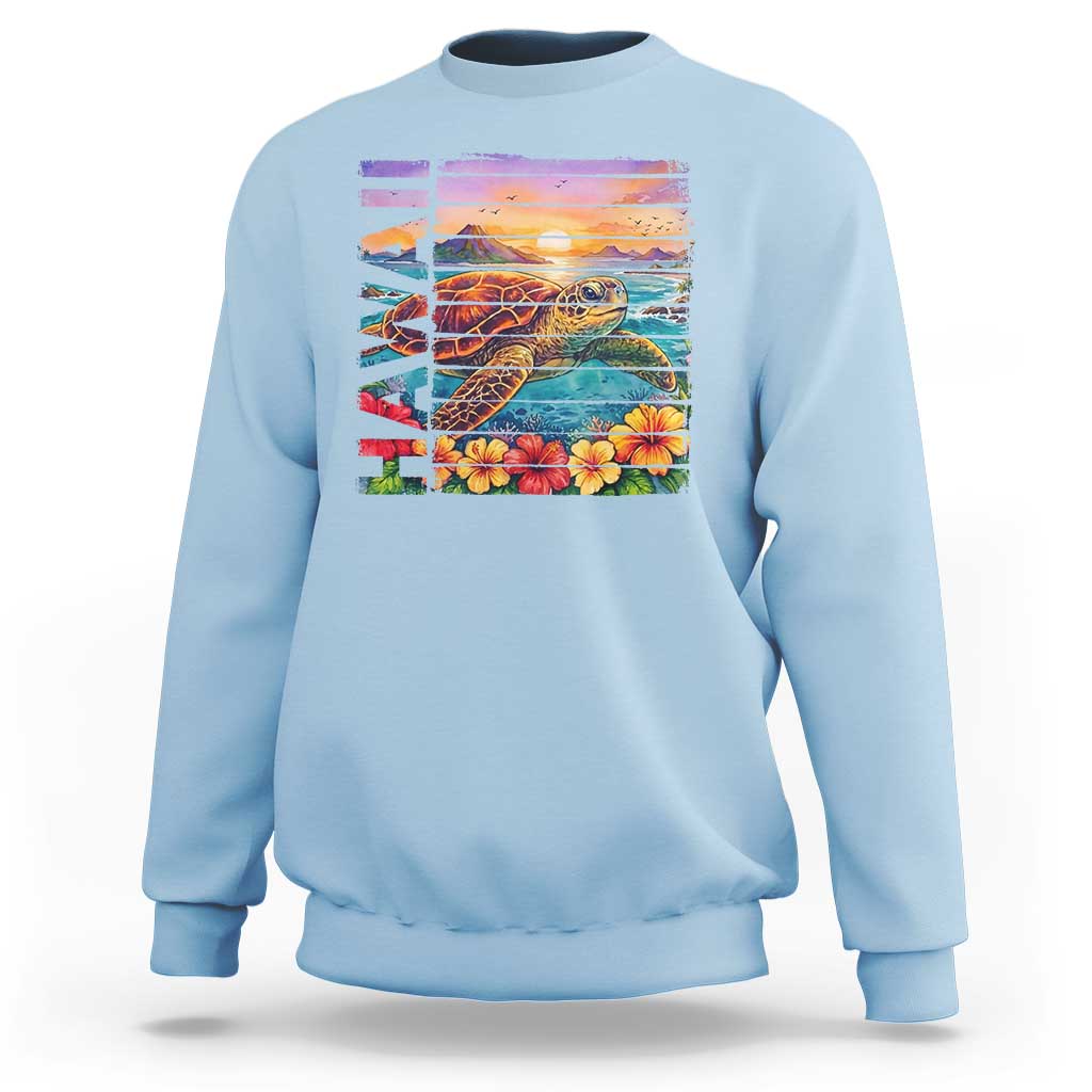 Hawaii Sea Turtle Sweatshirt Tropical Sunset Island Vacation Gift