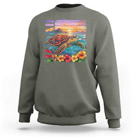 Hawaii Sea Turtle Sweatshirt Tropical Sunset Island Vacation Gift