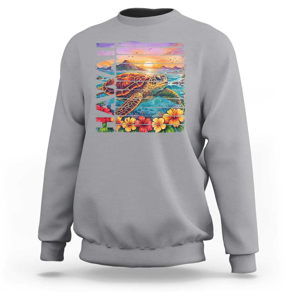 Hawaii Sea Turtle Sweatshirt Tropical Sunset Island Vacation Gift