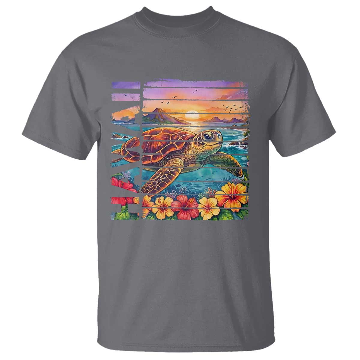 Hawaii Sea Turtle T Shirt Tropical Sunset Island Vacation Gift