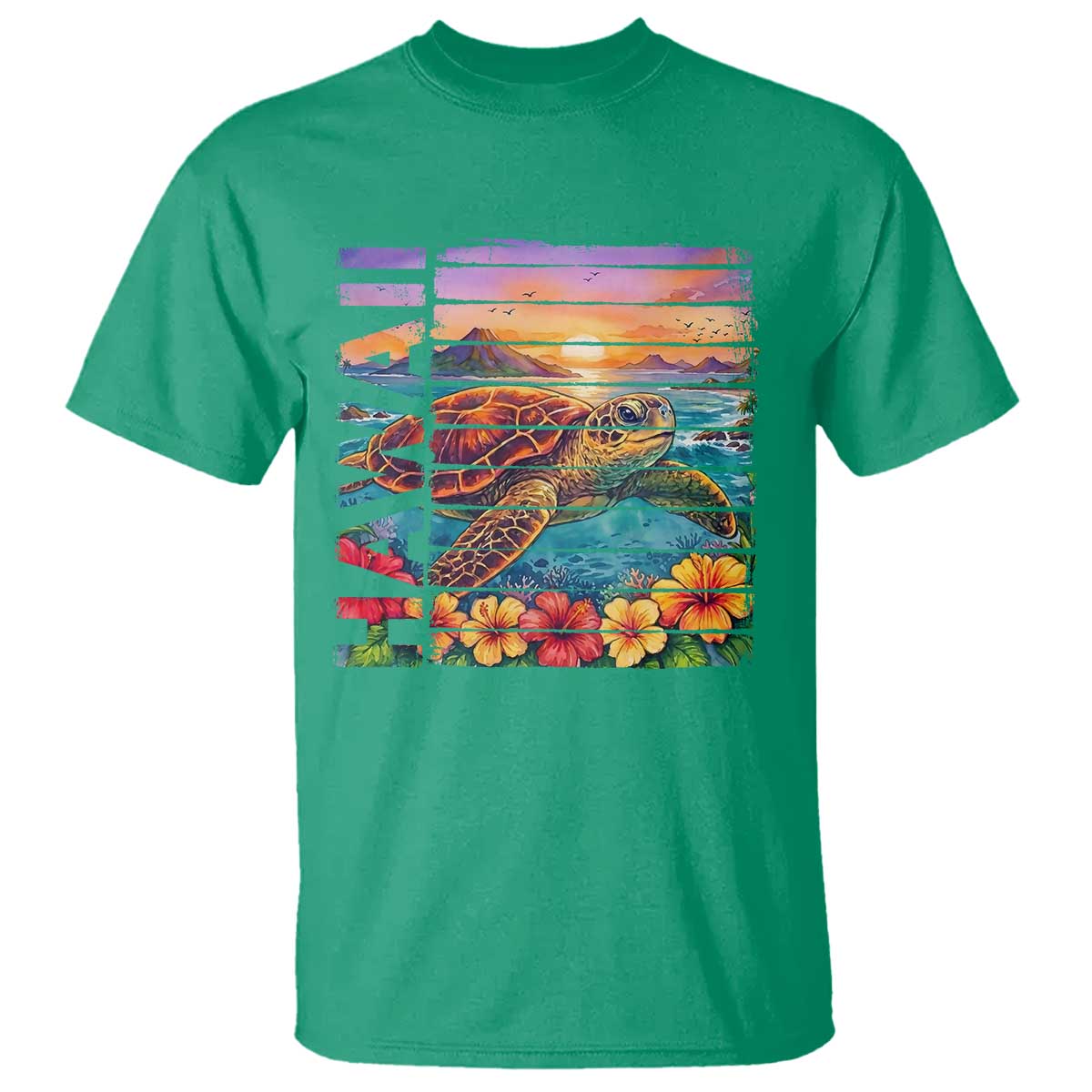 Hawaii Sea Turtle T Shirt Tropical Sunset Island Vacation Gift