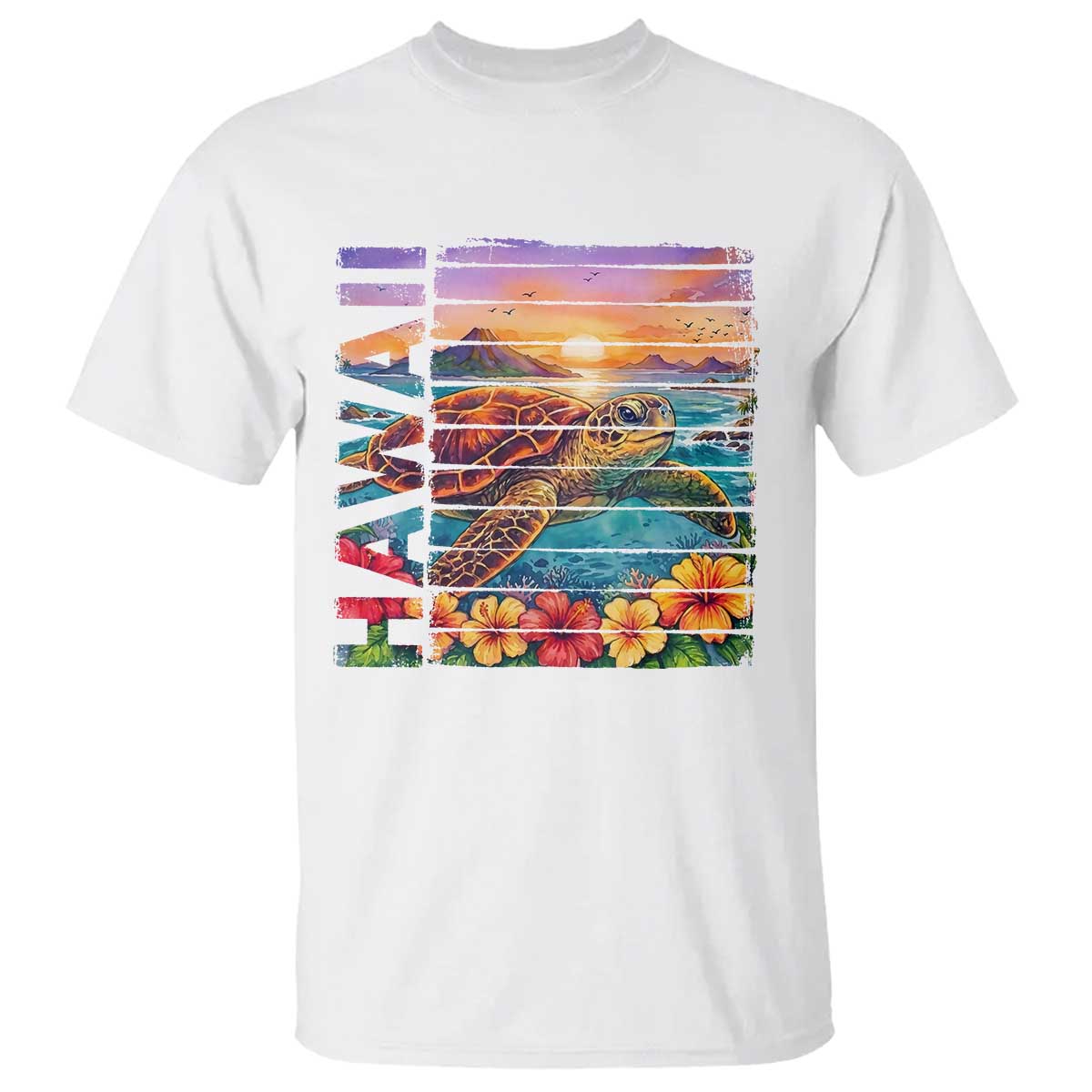 Hawaii Sea Turtle T Shirt Tropical Sunset Island Vacation Gift
