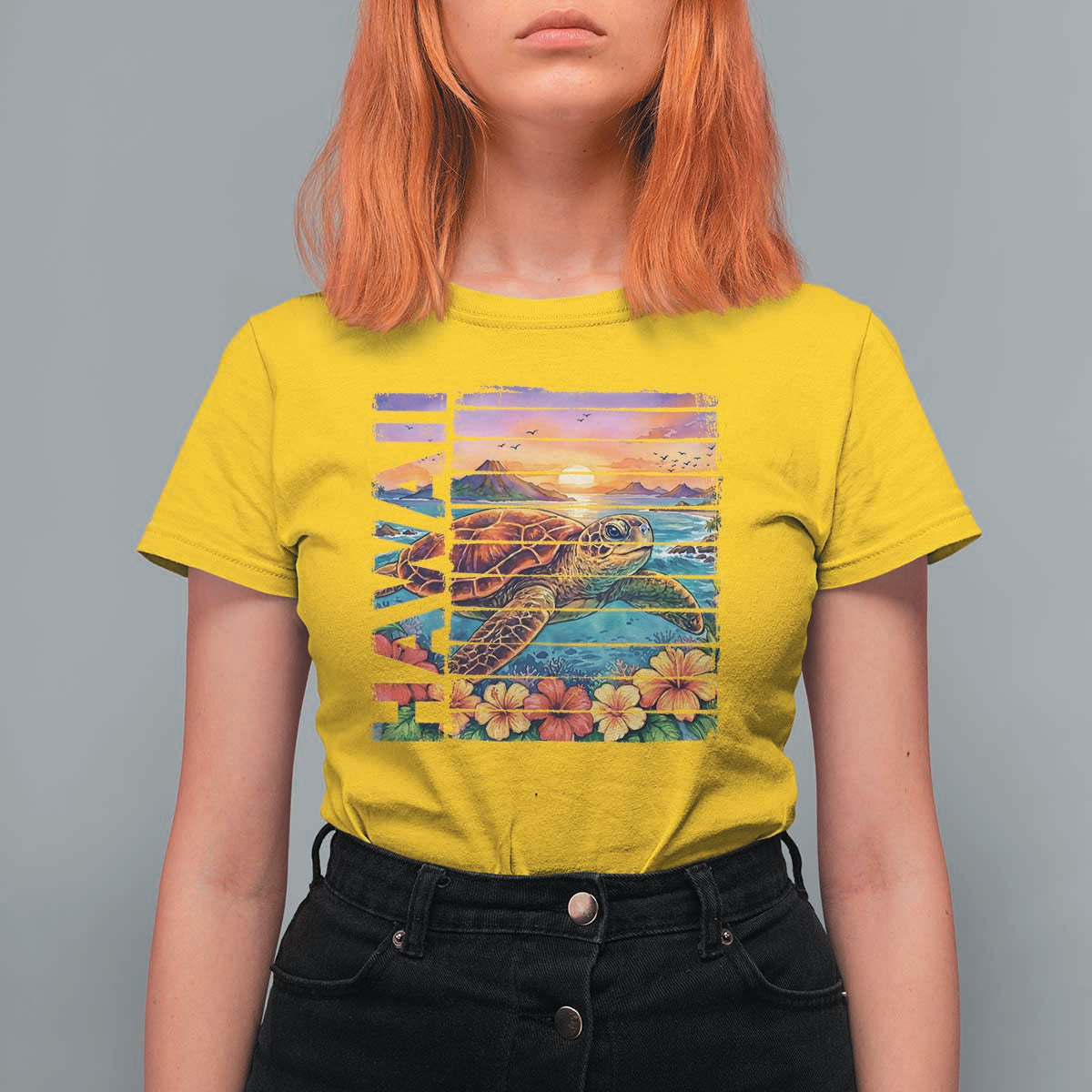 Hawaii Sea Turtle T Shirt For Women Tropical Sunset Island Vacation Gift