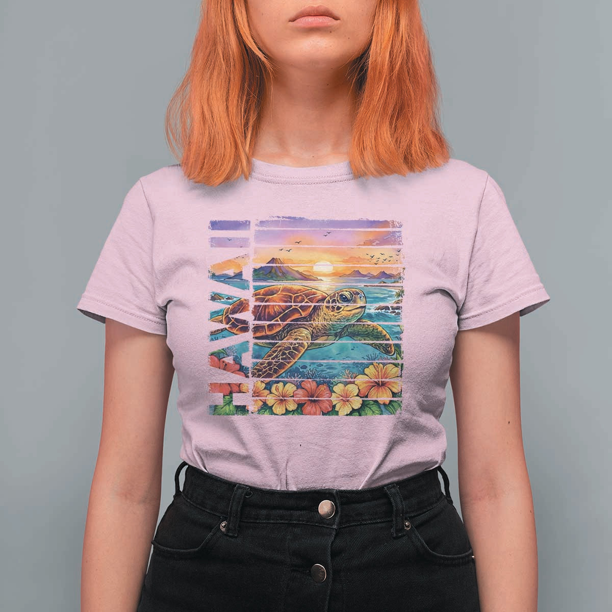 Hawaii Sea Turtle T Shirt For Women Tropical Sunset Island Vacation Gift