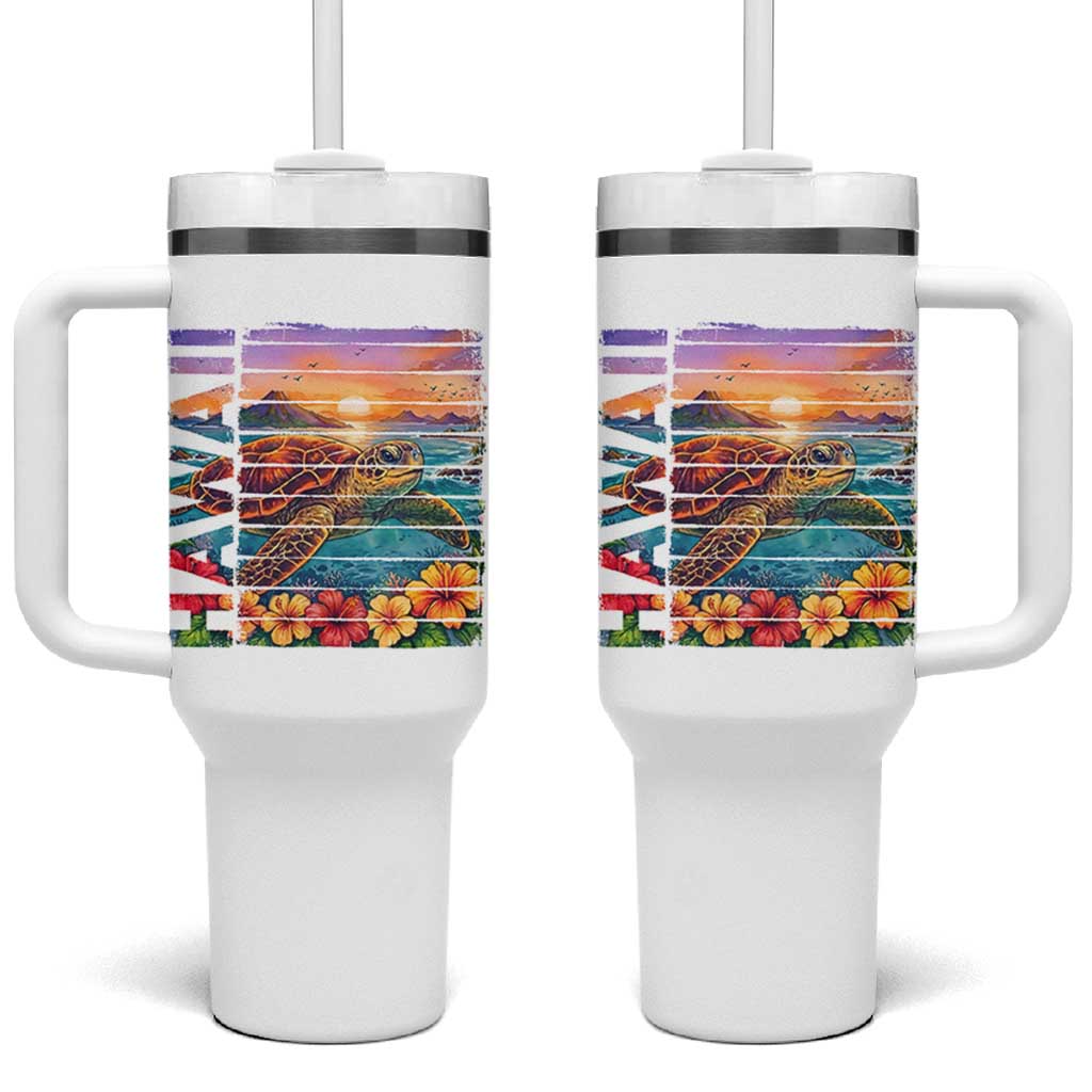 Hawaii Sea Turtle Tumbler With Handle Tropical Sunset Island Vacation Gift