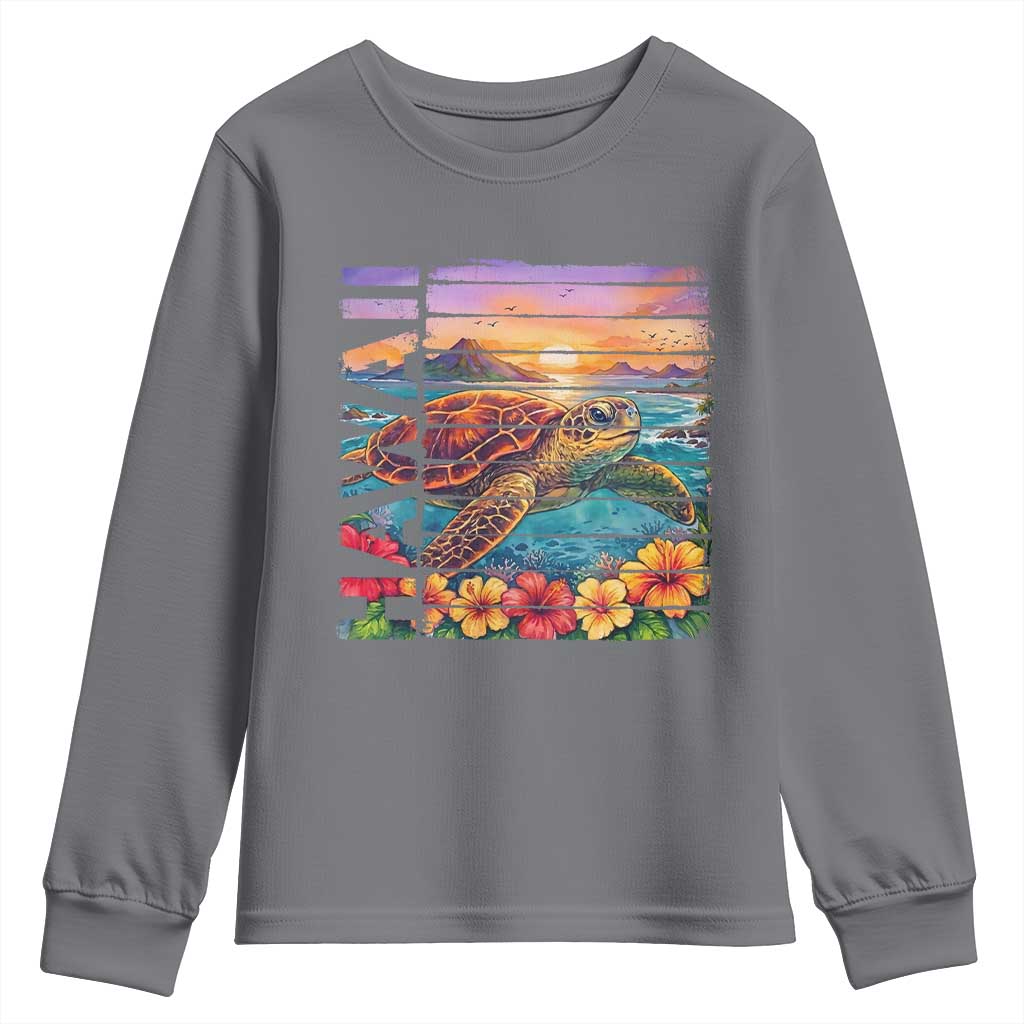 Hawaii Sea Turtle Youth Sweatshirt Tropical Sunset Island Vacation Gift