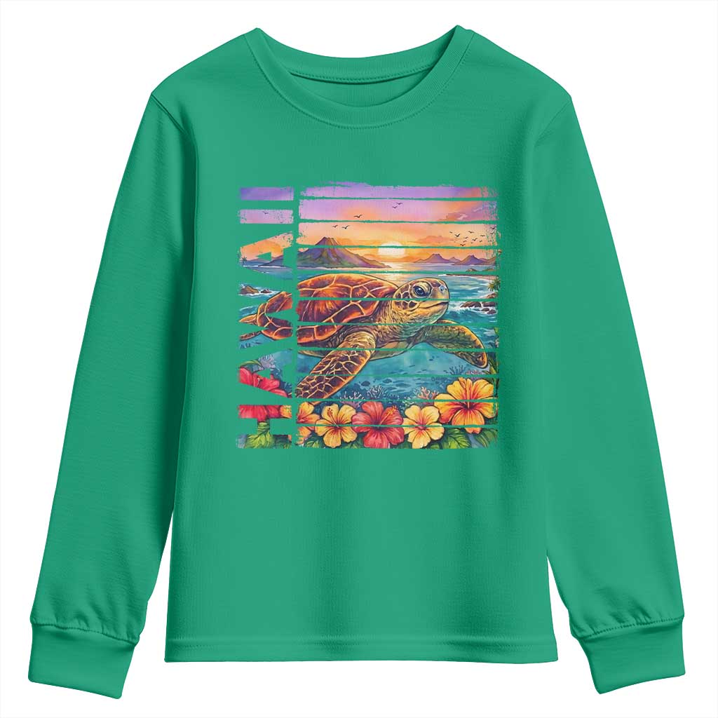 Hawaii Sea Turtle Youth Sweatshirt Tropical Sunset Island Vacation Gift