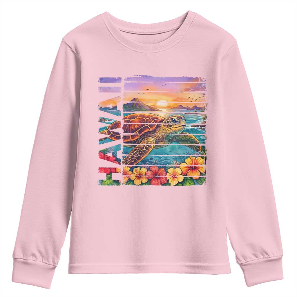 Hawaii Sea Turtle Youth Sweatshirt Tropical Sunset Island Vacation Gift