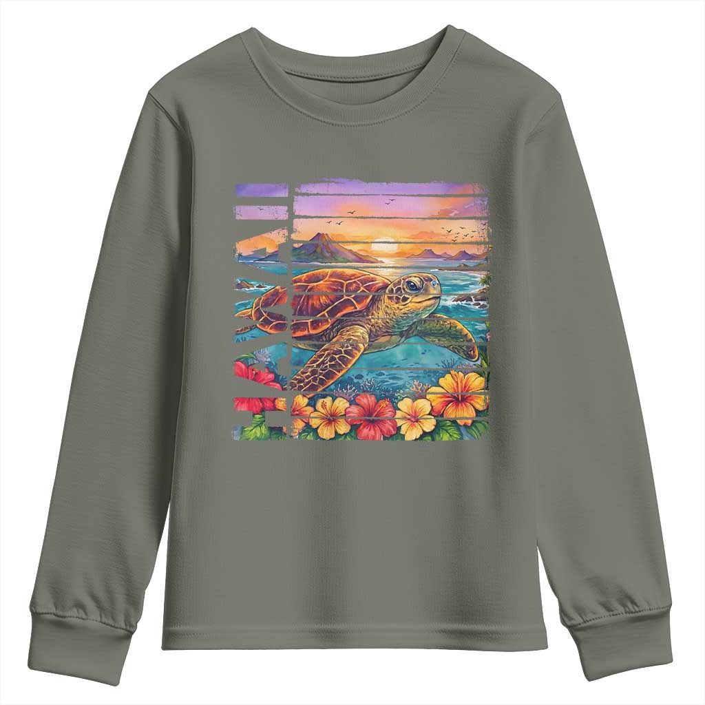 Hawaii Sea Turtle Youth Sweatshirt Tropical Sunset Island Vacation Gift