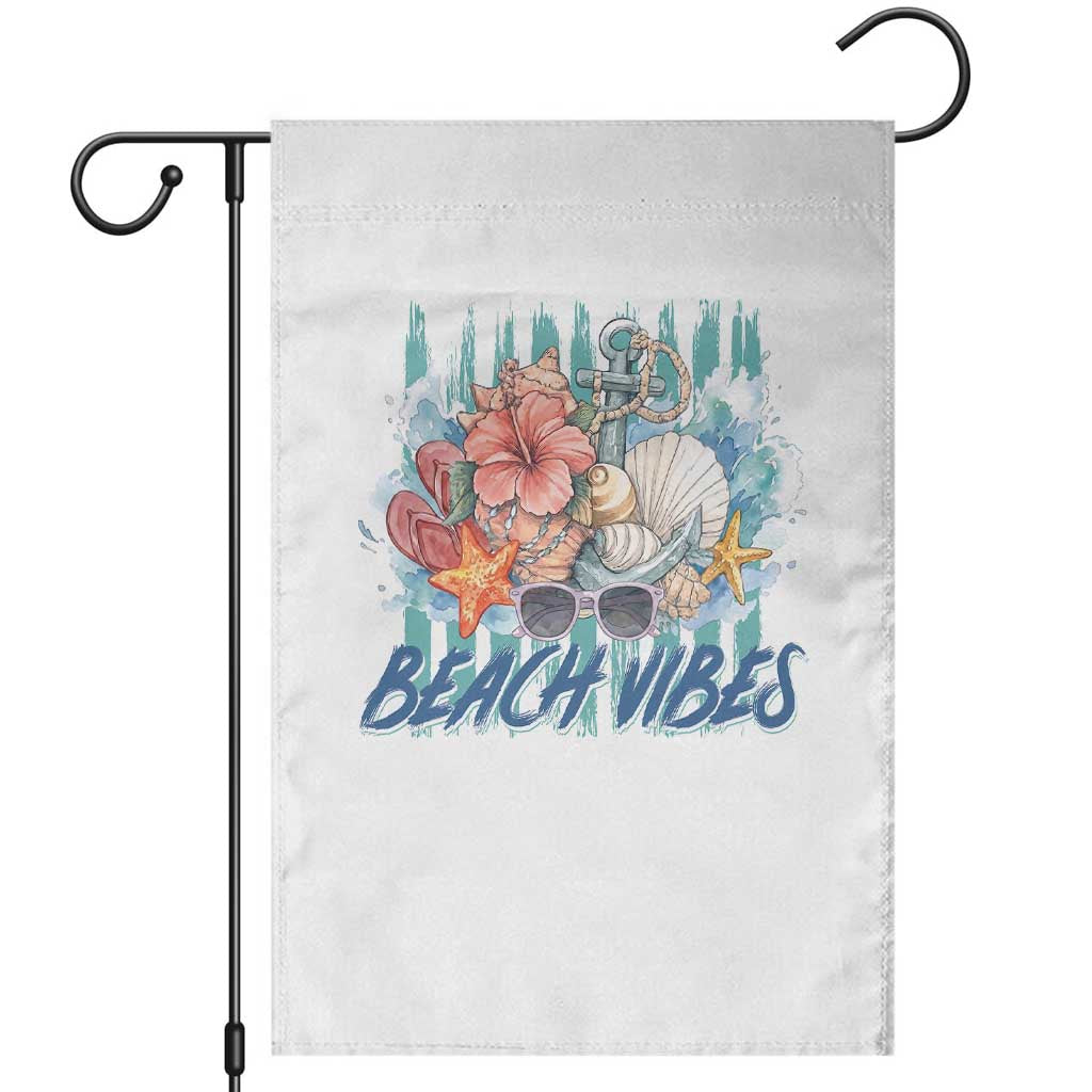 Beach Vibes Garden Flag Floral Seashell Coastal Vacation Graphic