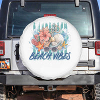 Beach Vibes Spare Tire Cover Floral Seashell Coastal Vacation Graphic