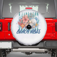 Beach Vibes Spare Tire Cover Floral Seashell Coastal Vacation Graphic