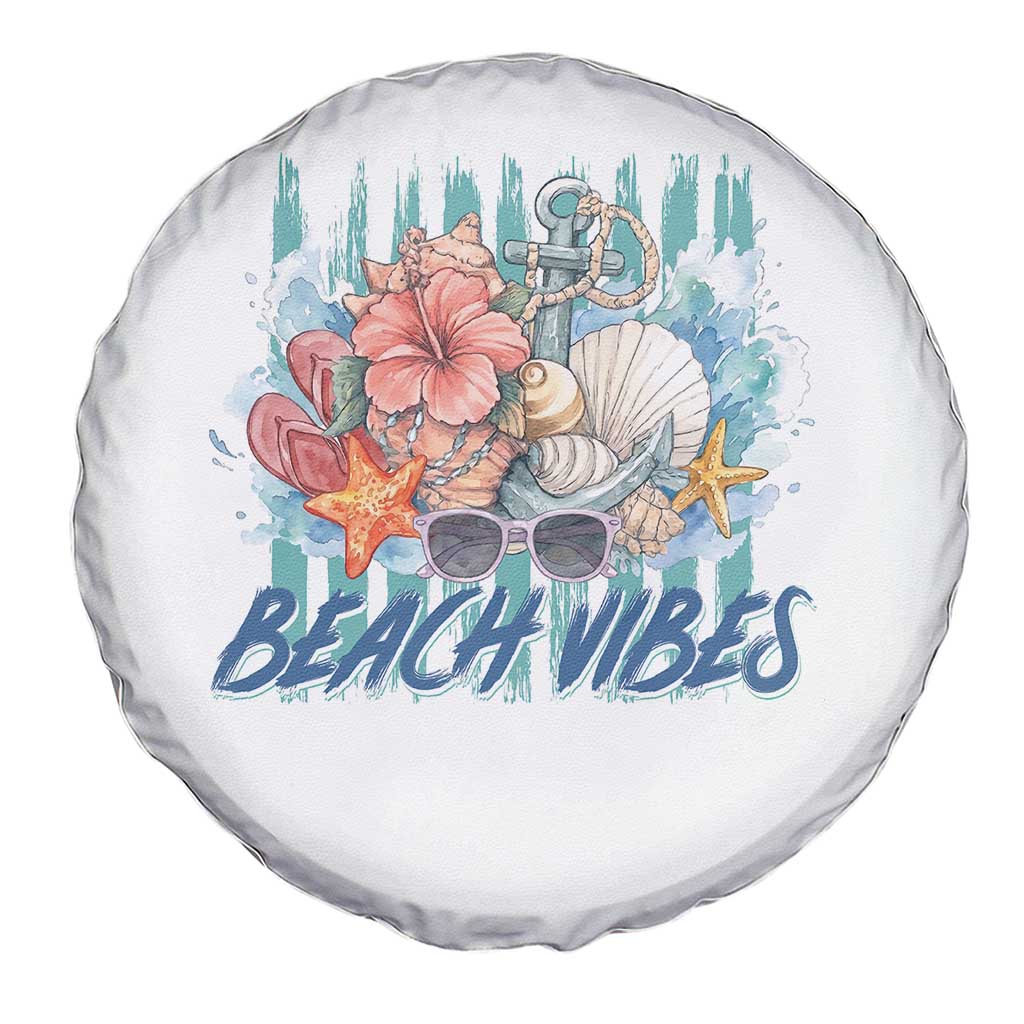 Beach Vibes Spare Tire Cover Floral Seashell Coastal Vacation Graphic