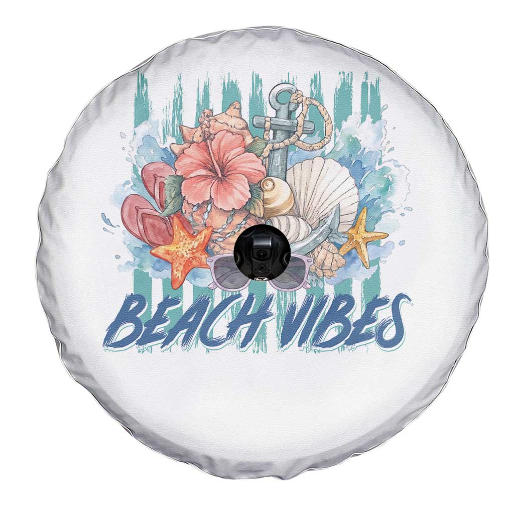 Beach Vibes Spare Tire Cover Floral Seashell Coastal Vacation Graphic
