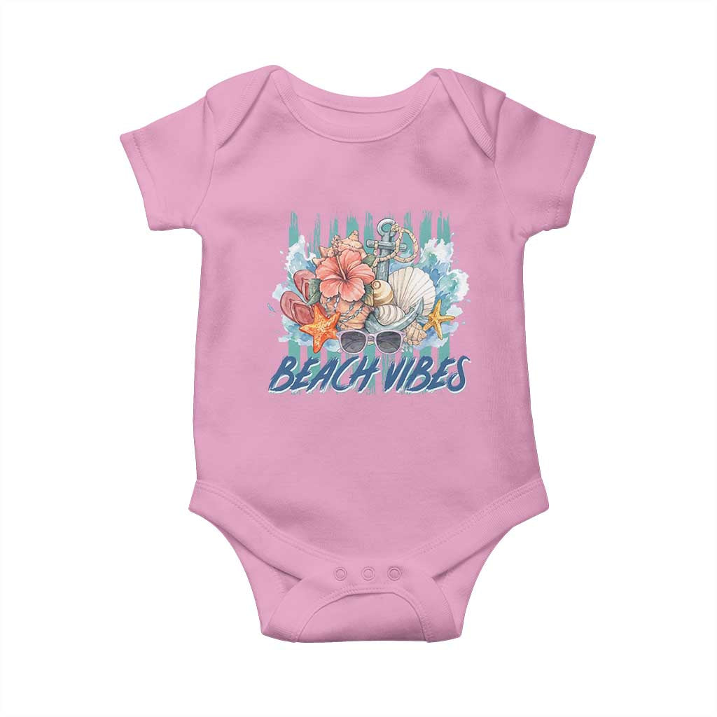 Beach Vibes Baby Onesie Floral Seashell Coastal Vacation Graphic
