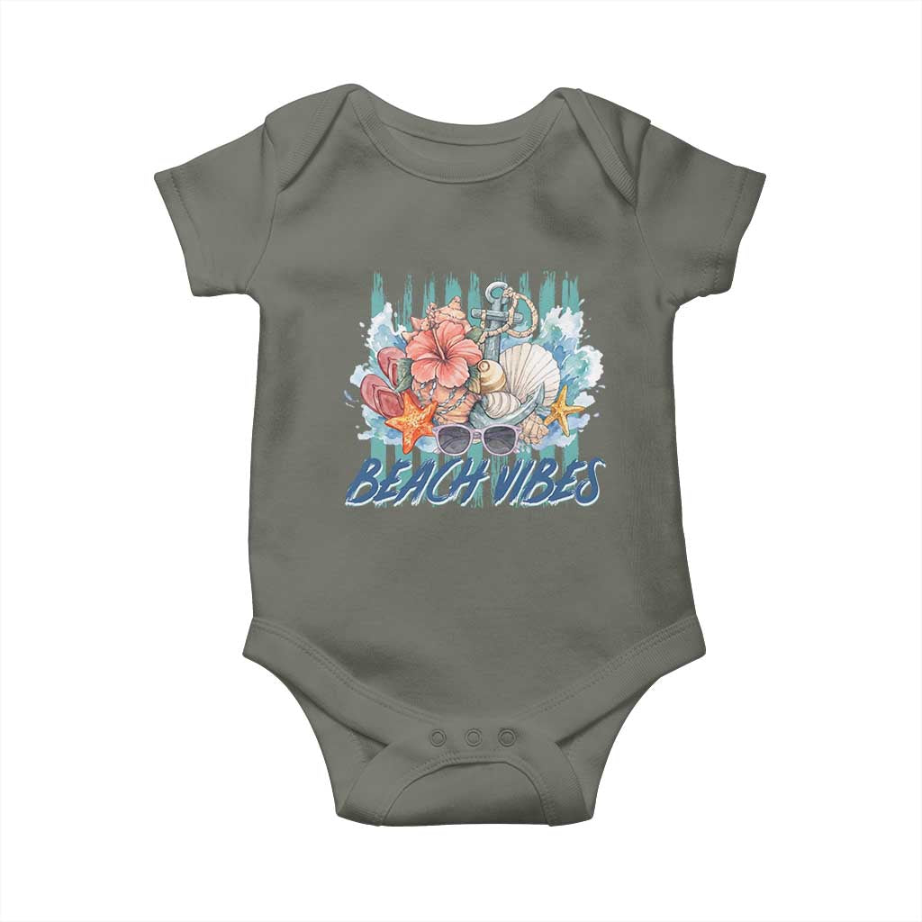 Beach Vibes Baby Onesie Floral Seashell Coastal Vacation Graphic