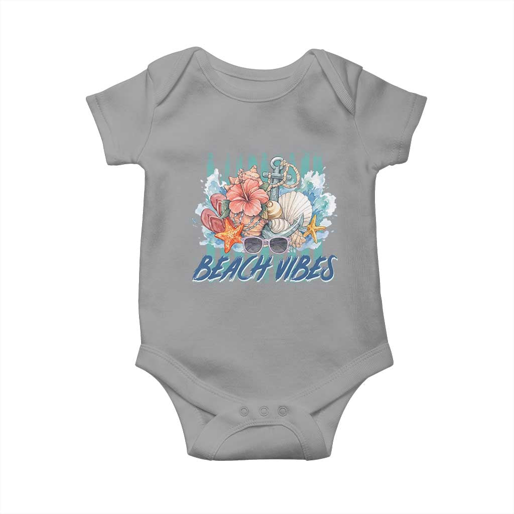 Beach Vibes Baby Onesie Floral Seashell Coastal Vacation Graphic