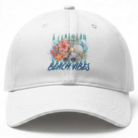 Beach Vibes Baseball Cap Floral Seashell Coastal Vacation Graphic
