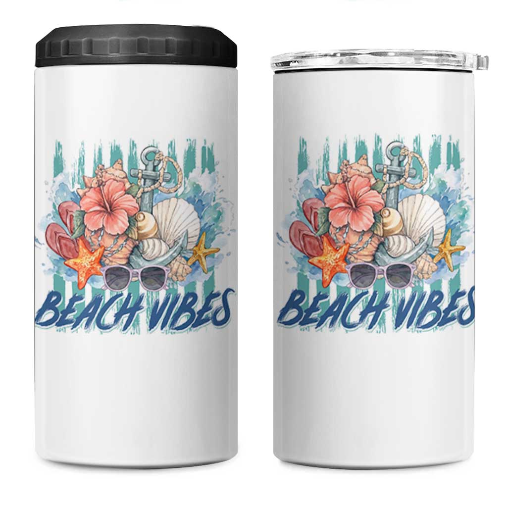 Beach Vibes 4 in 1 Can Cooler Tumbler Floral Seashell Coastal Vacation Graphic