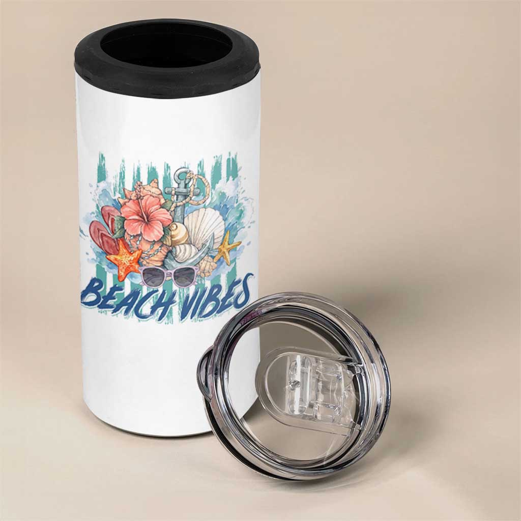 Beach Vibes 4 in 1 Can Cooler Tumbler Floral Seashell Coastal Vacation Graphic