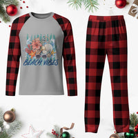 Beach Vibes Plaid Pajama Set Floral Seashell Coastal Vacation Graphic