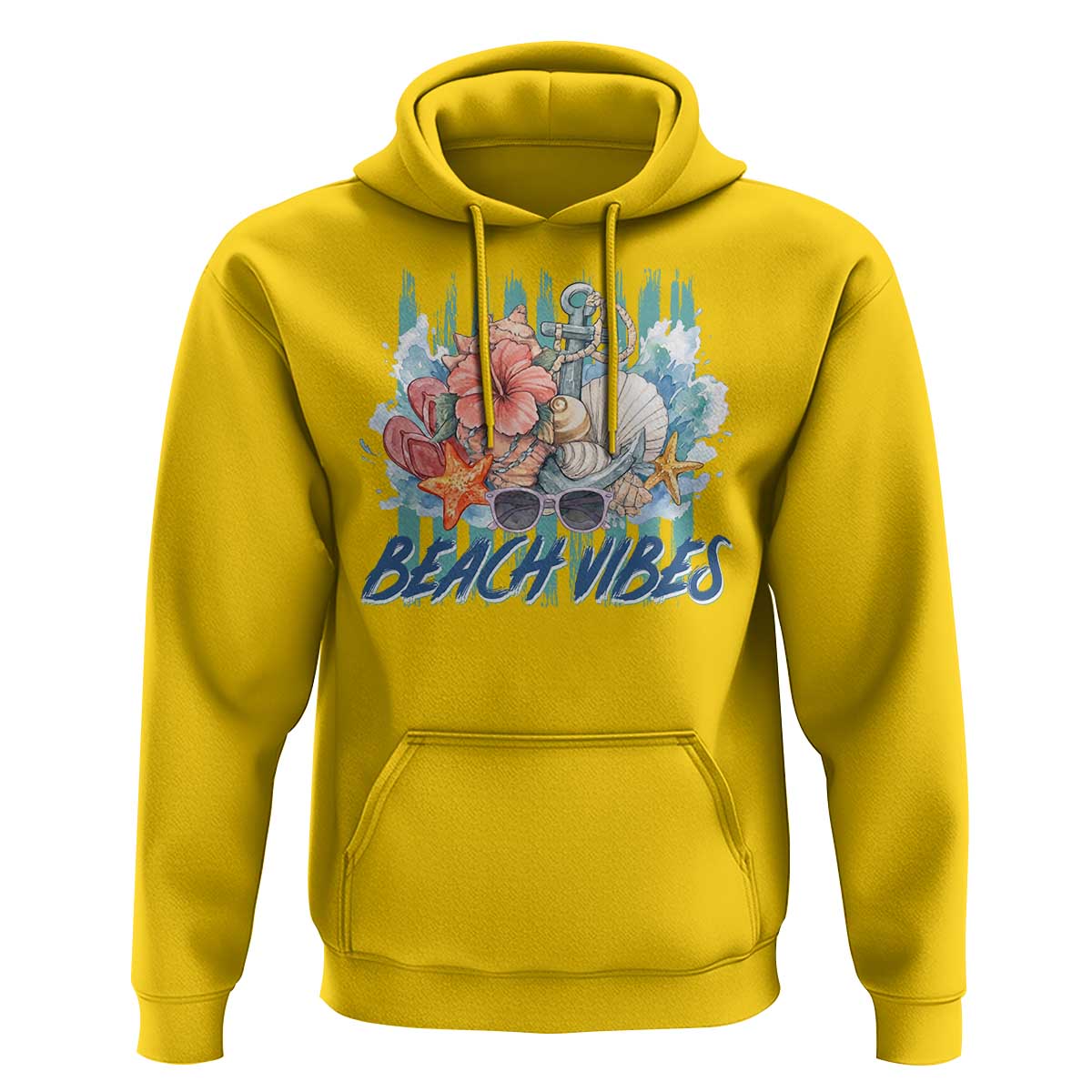 Beach Vibes Hoodie Floral Seashell Coastal Vacation Graphic