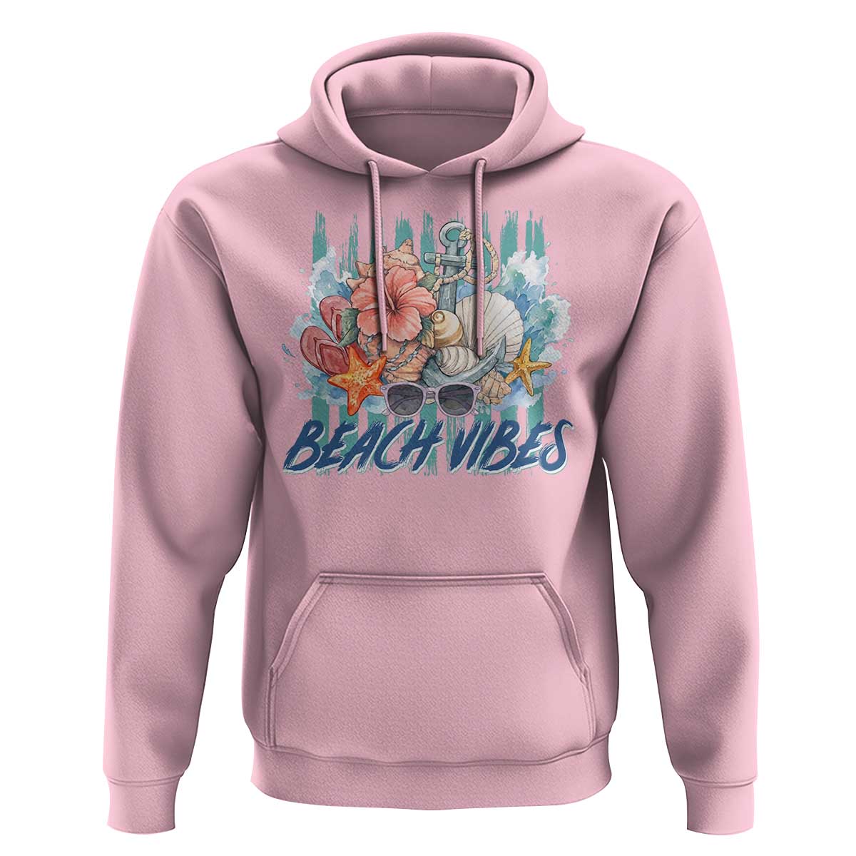 Beach Vibes Hoodie Floral Seashell Coastal Vacation Graphic