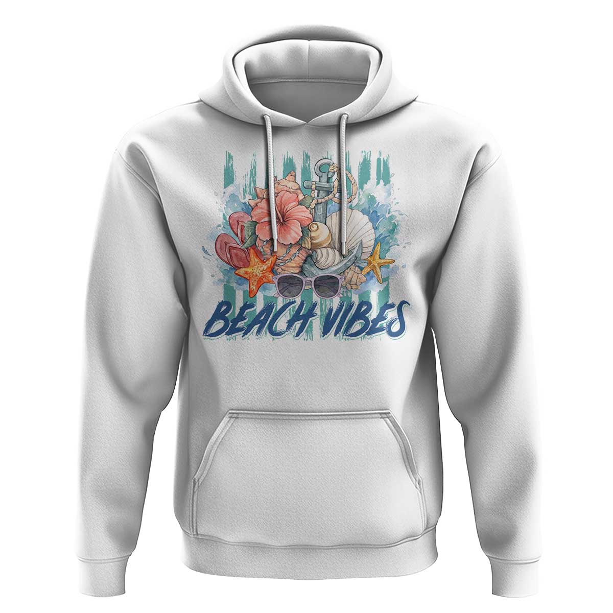 Beach Vibes Hoodie Floral Seashell Coastal Vacation Graphic