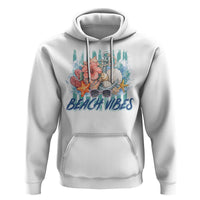 Beach Vibes Hoodie Floral Seashell Coastal Vacation Graphic