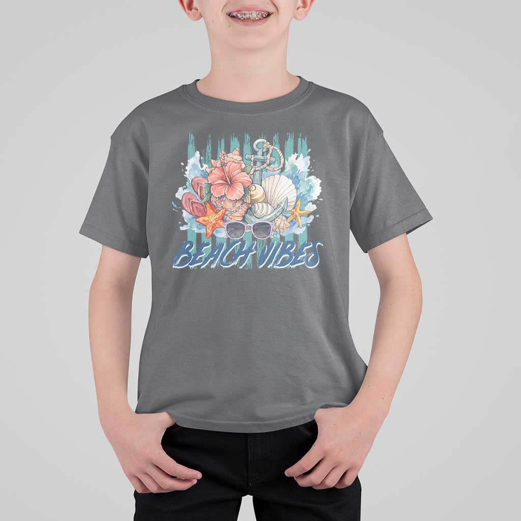 Beach Vibes T Shirt For Kid Floral Seashell Coastal Vacation Graphic