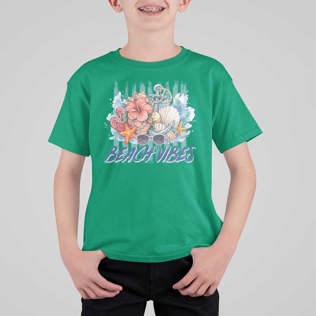 Beach Vibes T Shirt For Kid Floral Seashell Coastal Vacation Graphic